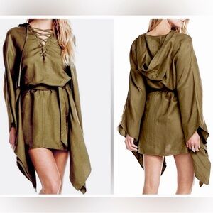 Chaser Sage Lace-Up Hooded Dress